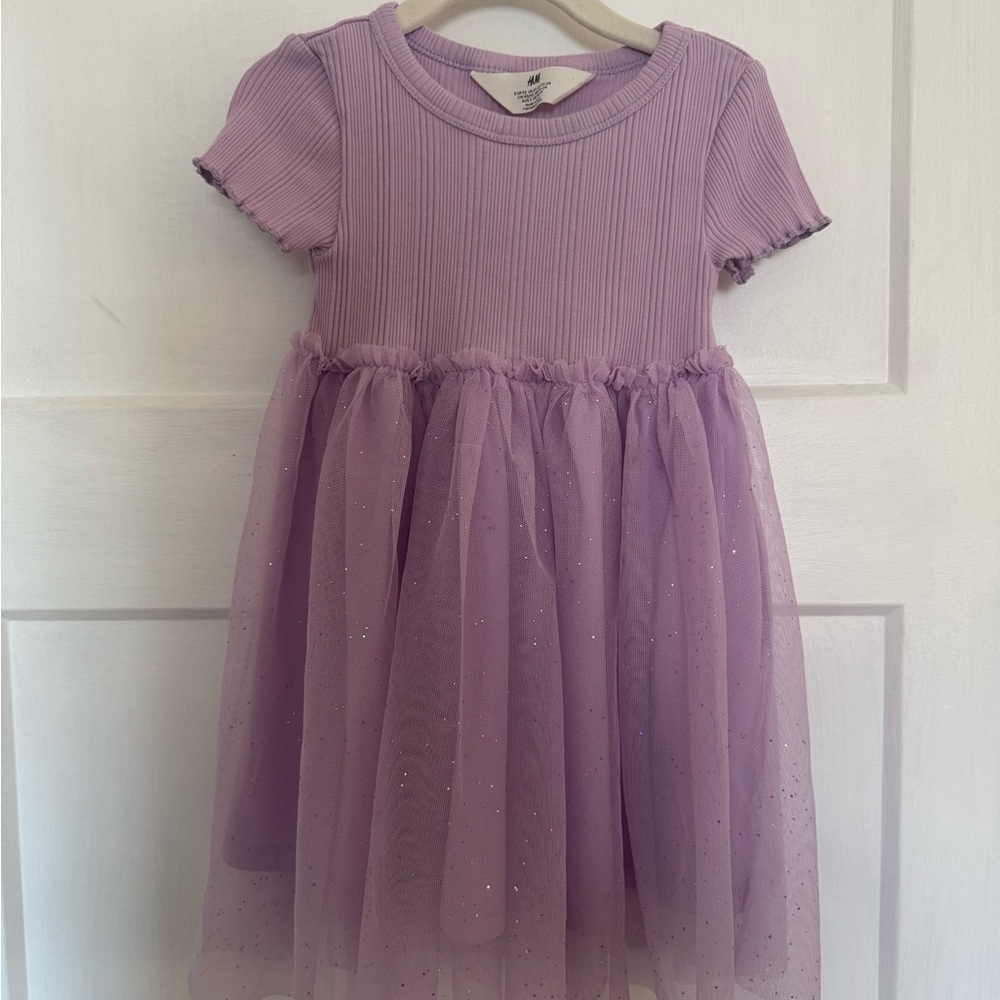 H&M Lilac Ribbed Bodice Tulle Skirt Dress